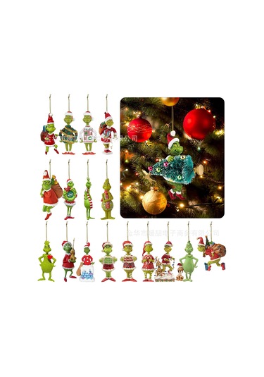 Yeşil Saç Canavar Noel Dekorasyon Süsü Karikatür Noel Ağacı Kolye Noel Ev Araba Dekorasyonu 18