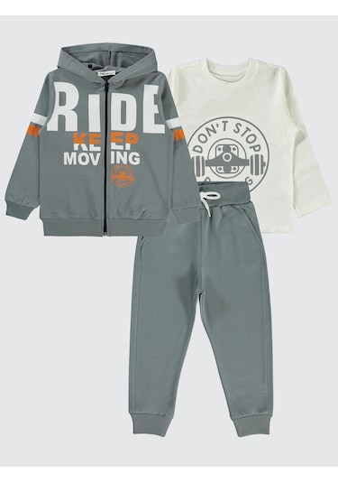 Civil Boys Erkek Çocuk 3'lü Eşofman Takımı 6-9 Yaş Gri Gri