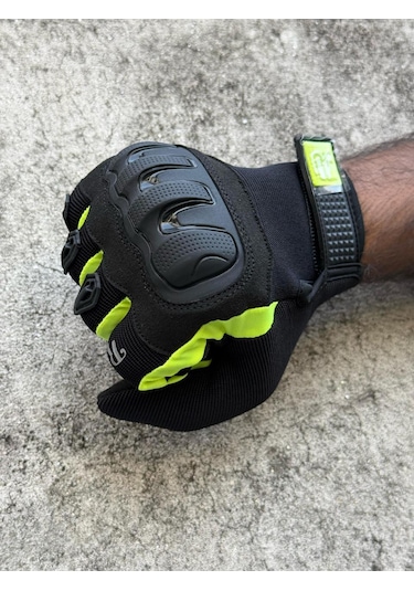 Revertech Aura Siyah / Neon - Dokunmatik Ekran Uyumlu Erkek Motosiklet Eldiveni + Buff li