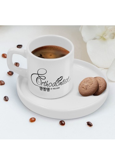 Bk Gift Kişiye Özel Sunum Tabaklı Ortadontist Tasarımlı Kahve Fincanı-1, Sevgiliye Hediye, Arkadaşa Hediye, Ortadontist Hediye Kobitmeyen137800 Bk Gif