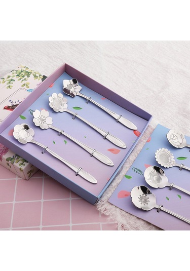 Kosona 410 Paslanmaz Çelik Güneş Çiçeği Kısa Saplı Kaşık - Kahve, Bal, Çay Karıştırıcı, Tatlı Servisi Diğer