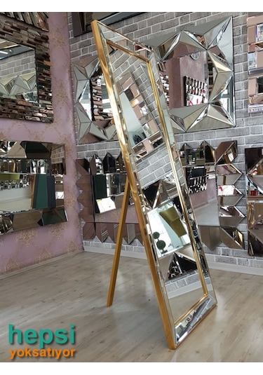Ayna Çerçeveli Model Altın Renk Ayaklı Boy Aynası Altın