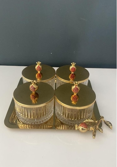 Selim Dekor Nar 4 Lü Tepsili Sunum Altın
