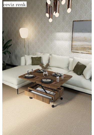 Oslo Akıllı Sehpa Tekerli Çekmeceli, Modern Yemek Masası