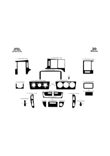 Opel Vectra B Konsol-torpido Kaplama 1995-2002 20 Parça-piano Black Piano Black