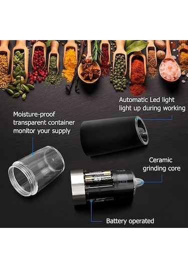 Xuweiwei Siyah Usb Şarjlı Tuz Karabiber Değirmeni Seti - 2li Pratik Baharat Öğütücü