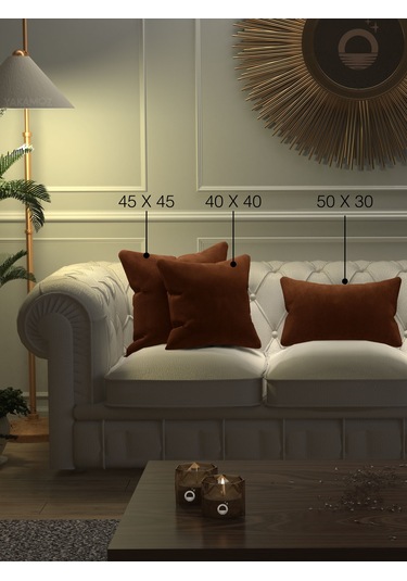 Kiremit Renk Kırlent , Yastık Kılıfı Kadife Görünümlü Velvet Touch Serisi Kiremit