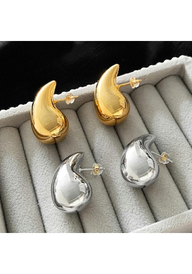 Altın Vintage Altın Renk Kaplama Tıknaz Kubbe Damla Küpe Kadınlar İçin Parlak Paslanmaz Çelik Kalın Gözyaşı Küpe Takı Altın