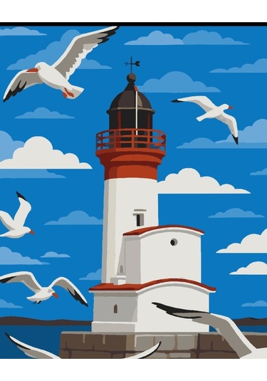 Denic Sayılarla Boyama Seti 40x50 Cm (Çıtalı) Fırça Boya Dahil Numaralı Tuval Fener Bulut Manzara