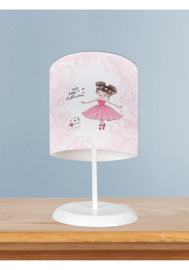 Mekta Home Bebek Ve Çocuk Odası Balerin Kız Ve Kedi Desenli Motifli Abajur