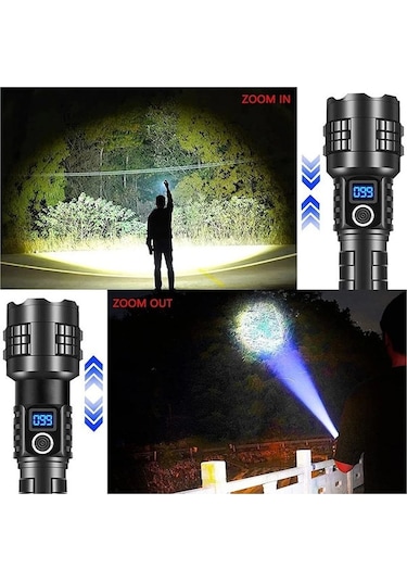 Teltree P70 Led El Feneri, Alüminyum Gövde, Type-c Şarj, Akıllı Pil Göstergesi, Uzun Menzil, Genişletilebilir Zoom, Siyah, Dış Mekan İçin Siyah