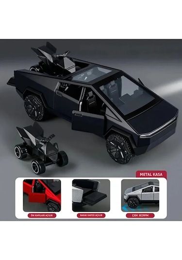 Die Cast Çek Bırak Metal Tesla Cybertruck Atv Li Model Araba 12 Cm Açılır Kapılı Siyah