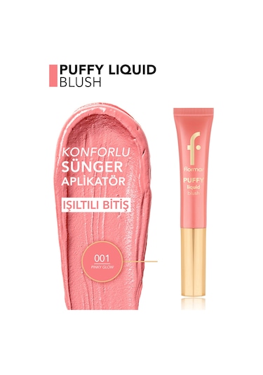 Flormar Puffy Liquid Nemlendirici Etkili & Parlak Bitişli Sünger Aplikatörlü Likit Allık 001 Pınky Glow