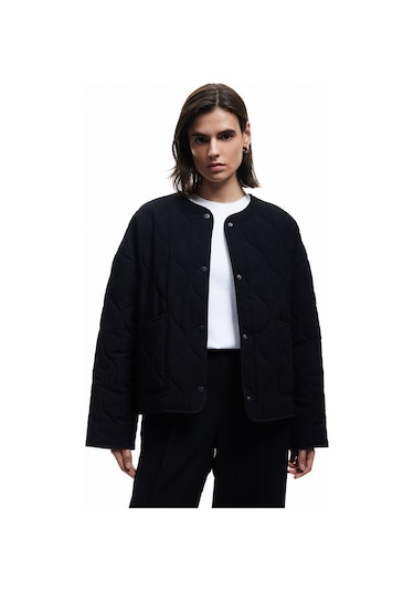 Koton Çıt Çıt Düğme Kapamalı Cepli Uzun Kollu Bisiklet Yaka Kapitone Mevsimlik Ceket Siyah 6wak20074ew Siyah