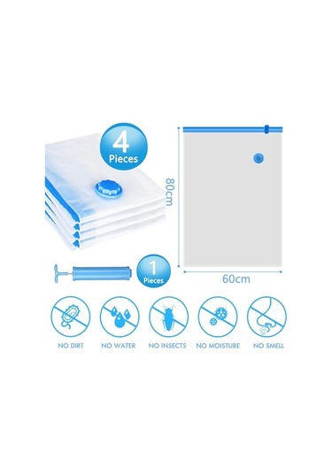 Qingmipy "4'lü Vakumlu Saklama Poşeti 80x60cm - El Pompalı, Kıyafet, Yorgan, Yastık İçin"