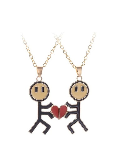 Mıknatıslı Çöp Adam Aşk Sevgili İkili Kolye Matal Çift 2 Adet Çok Renkli