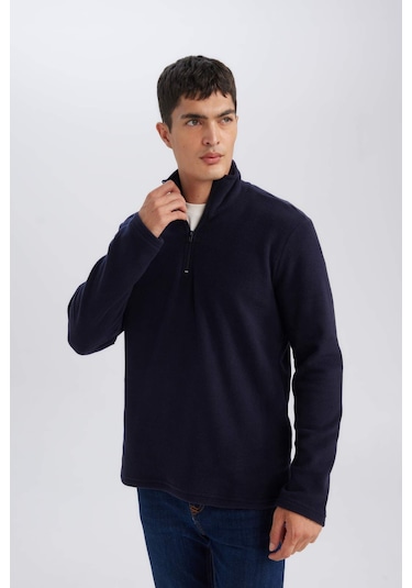 DeFacto Lacivert Tüylenme Yapmayan Soğuk Geçirmez Regular Fit Dik Yaka Fermuarlı Polar Sweatshirt Y3996AZNSNV28