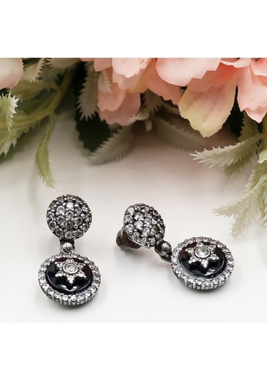 Zirkon Taşlı Oniks Taş Üzerinde Yıldız Set Rose Gold - Gümüş