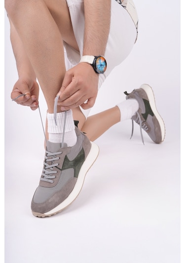 Muggo Svenson Kalın Taban Bağcıklı Hakiki Deri Erkek Günlük Sneaker Spor Ayakkabı Haki