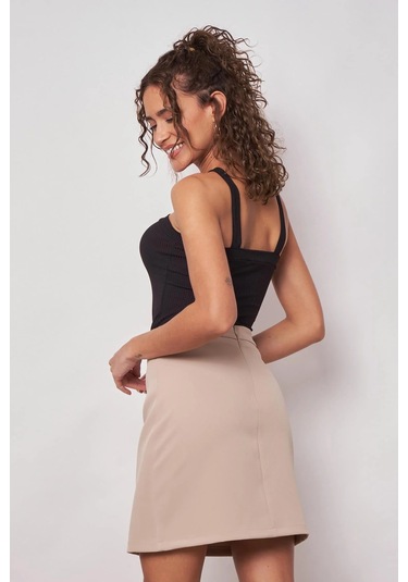 Kadın Hafif Likralı Kumaş Yüksek Bel Anvelop Kruvaze Hafif Mini Kalem Etek-taş Taş