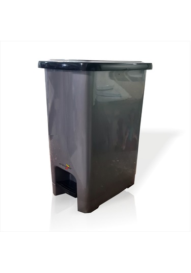 Saplı Pedallı Kapaklı Kare Dikdörtgen Köşe Mutfak Ofis Ev İşyeri Çöp Atık Kovası Kabı Kutusu Gri - Siyah