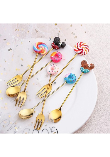 Küçük Kaşık Tatlı Çatalı Donut Kaşığı Lolipop Makaron Kaşığı Küçük Kaşık Fare Başlığı
