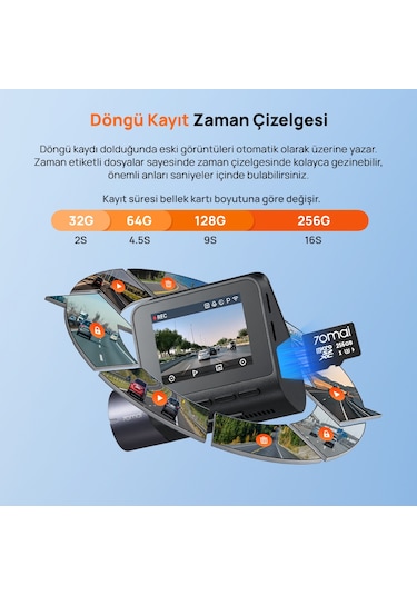 70mai Araç Kamerası A410 Ön Kamera+ Rc21 Arka Kamera Set 2.5k + 1080p Çift Kamera