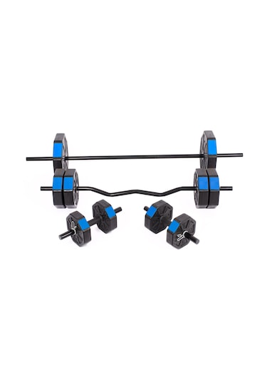 Tan Spor 50 KG Dambıl Halter Ağırlık Full Kısa + Düz + Z Bar Set Kırmızı Kapaklı