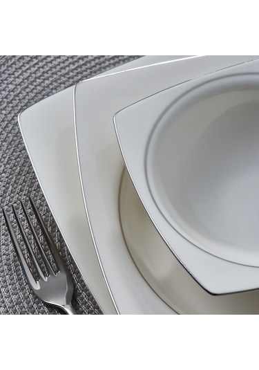 Güral Caroline 62 Parça Kare Yemek Takımı Platin File YT226