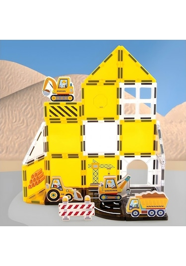 Manyetik Tiles Renkli 47 Parça Manyetik Yapı İnşaat Alanı Magnetic Bloklar