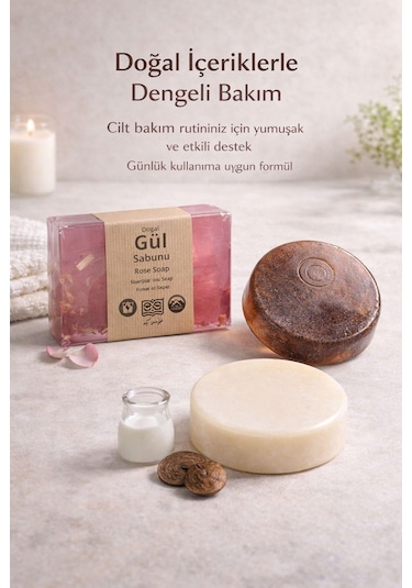 Hediyelik Doğal Sabun Seti Özel Bakım Serisi 3 Lü Premium Paket Gül