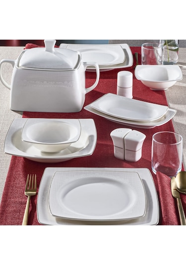 Güral Caroline 62 Parça Kare Yemek Takımı Platin File YT6171
