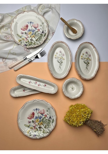 Tabak Evi Porselen Fulya Buket Kahvaltı Takımı 6 Kişilik 14 Parça Çok Renkli