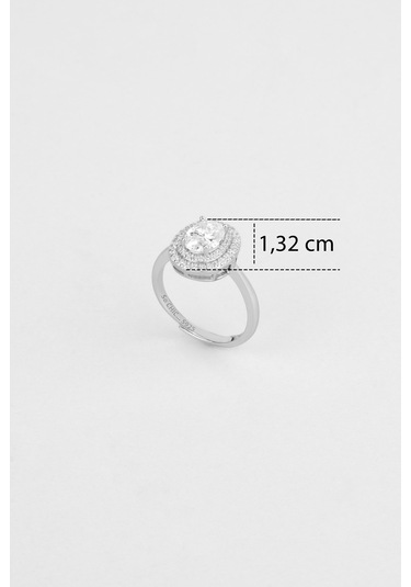 Mozanit Taşlı 18 Ayar Beyaz Altın Kaplama Gümüş Ayarlanabilir Yüzük Beyaz