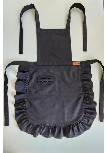 Keten Fırfırlı Bohem Mutfak Önlüğü Siyah