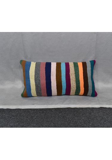 Zehra Abla Halı Yeni El Dokuma Dekoratif Lumbar Kilim Kırlent Yastık Kılıfı 6697 Çok Renkli