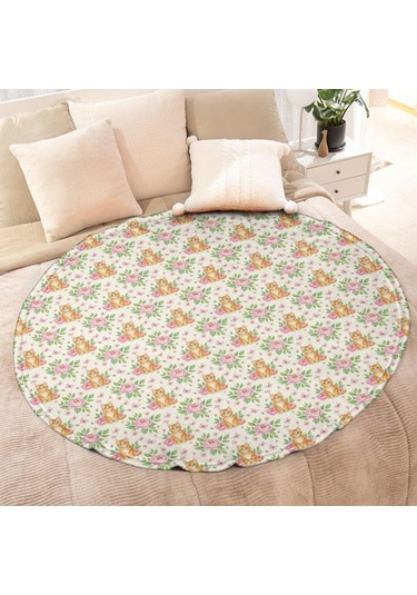 Cat Desenli 47inch Yuvarlak Polar Battaniye, Yumuşak & Hafif, Yetişkin & Çocuk-a27 Cat Floral Rose