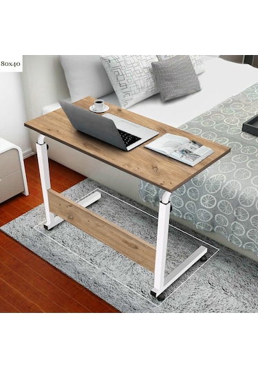 Yükseklik Ayarlı Çalışma Masası - Çam Beyaz (Tekerli) 80x40 Atlantik Çam