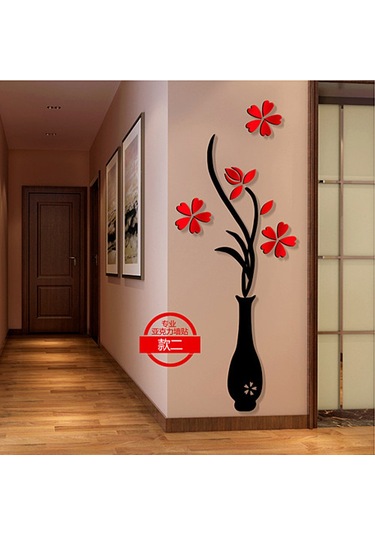 Monyee Kırmızı Çiçek Desenli Akrilik 3d立体 Duvar Sticker, Giriş/tv Arka Planı Dekorasyonu, 60x150cm Büyük Boy, Ev Dekoru Diğer