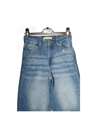 Escabel Kız Çocuk Taşlı Geniş Paçalı Jean Pantolon-15699 Mavi