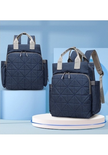 Novahub Sırt Mavi Kumaş Koyu Kareli Kapasiteli Dinosaurs Çantası Büyük Bebek Anne Altın - Yd Altın