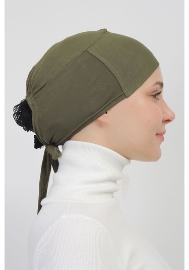 Pratik Dikişsiz Bağlamalı Kaymayan Tesettür Bone Haki