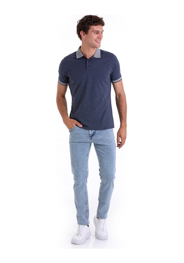 Hatemoğlu Indigo Regular Fit Düz Pamuklu Polo Yaka Tişört İndigo