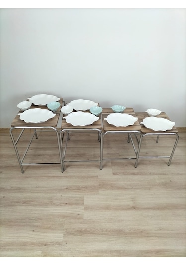 Evko Mobilya Buket Sehpa, 4'lü Zigon Sehpa, Dörtlü, Krom-aceviz