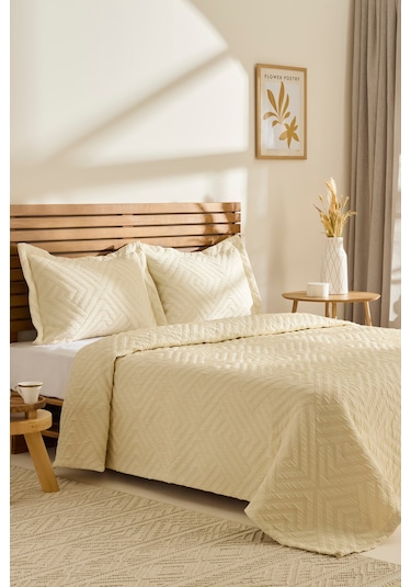 Kaşmir Home Essence Çift Kişilik Yatak Örtüsü Takımı Ekru Ekru