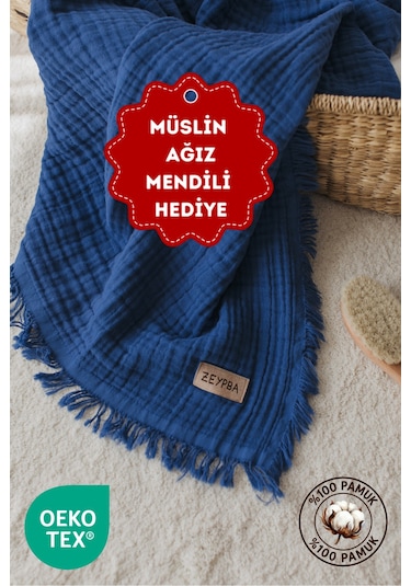 Zeypba Bebek Muslin 4 Katlı Müslin 110x110 CM İndigo