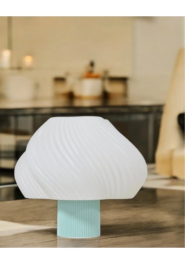 Aura Modern Tasarım Masa Lambası , Komidin Aydınlatma Şık Abajur - Su Yeşili Beyaz Çok Renkli