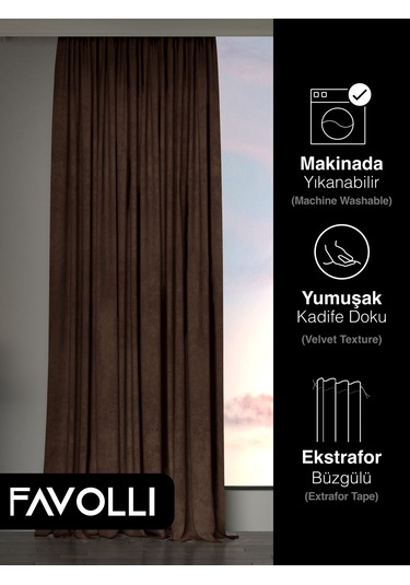 Br Favolli Kadife Dokulu Kahverengi Ada Fon Perde Ekstrafor Büzgülü Dream Series Kahverengi