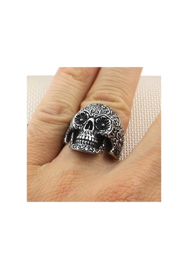 İpek Silver 925 Ayar Gümüş Kuru Kafa Motifli Taşsız Usta İşi Erkek Yüzük