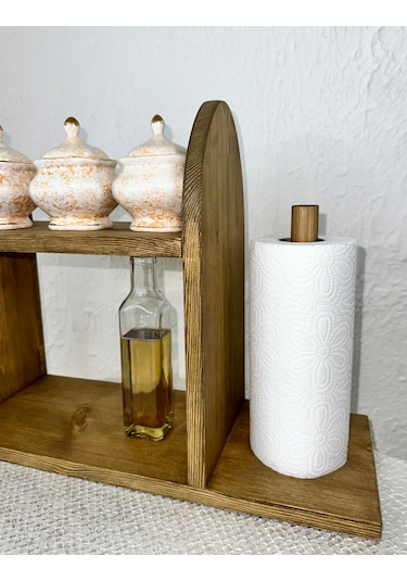 Doğal Ahşap Mutfak-banyo Rafı Tezgah Üstü Düzenleyici Baharatlık